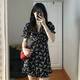 汐菡法式碎花連衣裙新款2024夏季女裙子夏天黑色顯瘦女神范氣質(zhì)款短裙 黑色碎花連衣裙