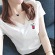 登森奧奧短袖t恤女顯瘦上衣夏季女裝新款休閑韓版V領(lǐng)印花棉體恤T恤女 白色可樂(lè ) XL 建議110-120斤