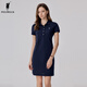 POLOWALK2024夏季女式短袖連衣裙氣質(zhì)收腰顯瘦純色百搭通勤裙裝 藏青 M 160