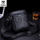 牛船長(cháng)皮具真皮單肩包男頭層牛皮夏季休閑復古大容量中小包男包 黑色