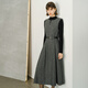 顏域綿羊毛格子連衣裙女款2025新款秋冬季復古中長(cháng)款無(wú)袖圓領(lǐng)裙子 灰格 XL