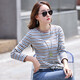 谷卓詩(shī) 加厚磨毛長(cháng)袖T恤女圓領(lǐng)條紋撞色修身顯瘦棉質(zhì)秋冬打底衫春秋新款 藍色 M