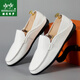 赫尼保羅品牌皮鞋男真皮牛皮豆豆鞋男一腳蹬商務(wù)休閑鞋夏季透氣百搭懶人鞋 白色 41 皮鞋碼