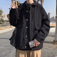 卡度頓外套男春季新款純色工裝立體大口袋水洗夾克青少年寬松外套上衣 衣哥Y8017黑色 XL
