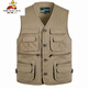 稻草人爸爸馬甲春秋純棉坎肩中老年男士多口袋工裝休閑馬夾戶(hù)外釣魚(yú)背心 卡其-紐扣款 4XL (建議180-195斤)