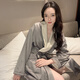 亞慕蘭希爾頓萬(wàn)豪五星酒店浴袍雙層超軟男女睡衣加絨睡袍情侶家居服 緞面灰色 M 125-160斤