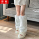 舒杜毛毛襪套女款冬季毛絨辣妹堆堆襪春秋白小腿套加絨毛茸茸護腿腳套 1雙 白色【40cm】毛毛襪套 均碼