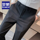 羅蒙（ROMON）條紋休閑西褲男士免燙春夏新款抗皺修身小腳九分男褲商務(wù)西裝褲子 【單條裝】黑色褲 30 【建議120斤以?xún)取? title=