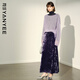 顏域鉆石絨氣質(zhì)半身裙女2025冬季絲絨高級感半裙高腰裙子 紫色1 XL