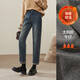 逸陽(yáng)哈倫牛仔褲女加絨冬季新款梨形身材顯瘦小個(gè)子老爹褲子 復古藍 28