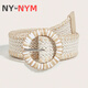 NY-NYM時(shí)尚編織pp草女士寬腰帶連裙配飾波西米亞度假外搭腰封帶 米白色 105cm