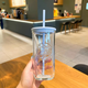 星巴克（Starbucks）杯子2024新款沁紫色氣泡女神LOGO玻璃杯大容量喝水杯吸管杯ins風 自然系列藍色三角玻璃杯 473ml