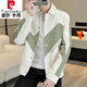 皮爾卡丹（pierre cardin）2025年春秋新款燈芯絨夾克男韓版修身痞帥拼色感男裝休閑外套 米色 2XL