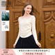 香影長(zhǎng)袖一字肩t恤女米色2025秋季新款氣質(zhì)網(wǎng)紗拼接顯瘦絕美上衣 米色 X851236 S
