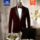 羅蒙（ROMON）歌手演出服男士絲絨主持人西裝晚會(huì )禮服套裝青年舞臺表演拍照服裝 酒紅色 【外套+黑褲子+領(lǐng)結】 L