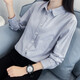 暖喬（Nuanqiao）全棉長(zhǎng)袖白襯衫女春夏職業(yè)裝小清新純棉襯衣學(xué)院風(fēng)女裝寬松上衣 灰藍(lán) L（110-120斤）