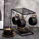 藍紳士（BLUE GENTRY） 咖啡杯碟套裝陶瓷咖啡杯時(shí)尚馬克杯子創(chuàng  )意水杯大肚杯約260ML 金邊黑珍珠4杯4碟+4勺+杯架
