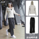 JEEP SPIRIT吉普運動(dòng)套裝女春秋專(zhuān)業(yè)健身房瑜伽服跑步寬松外套速干衣休閑晨跑 象牙白外套+長(cháng)褲(二件套) M
