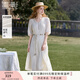 香影度假風波西米亞白色連衣裙女2025夏裝新款含亞麻收腰v領裙子 米白 L 165/88A/110-125斤