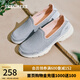 斯凱奇（Skechers）女鞋秋季淺口一腳蹬健步休閑運動(dòng)鞋舒適輕便懶人健步鞋124508 淺灰色/粉紅色/LLGPKGPK 36