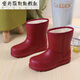 防水加絨雨靴女中·筒水鞋防滑保暖水靴釣魚(yú)膠鞋廚房冬季加厚棉雨鞋 酒紅高靴 38-39碼(適合37-38腳)