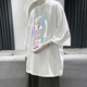 嘉曄五分袖夏季男士短袖T恤五分袖套頭衫韓版潮流寬松半袖體恤上衣服男裝 白色kpT976 反光七彩夜光 XL