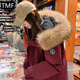 托瑪菲羽絨棉服女冬季連帽大毛領(lǐng)派克服2024新款女裝小個(gè)子棉衣工裝外套 紅色 M 碼（建議100-120斤）