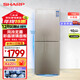 夏普（SHARP）兩門(mén)冰箱 風(fēng)冷無(wú)霜 節能電冰箱 小戶(hù)型家用租房大冷凍 雙開(kāi)二門(mén)冰箱 以舊換新 BCD-196WTGE-N米羅金+玻璃面板196升
