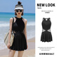 冰喵泳衣女連體泡溫泉裙式平角褲2024純欲風(fēng)遮肚顯瘦性感保守海邊泳裝 黑色連體【80~120斤】