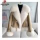 皮爾卡丹（pierre cardin）2024冬新款氣質(zhì)皮毛一體外套女百搭顯瘦羽絨服大毛領(lǐng)皮草上衣 駝色 M 建議90-115斤