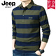 JEEP SPIRIT長(cháng)袖t恤男棉2025春秋季中年男士條紋休閑翻領(lǐng)Polo體恤上衣 軍綠色 L 175