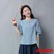 顧夕岑民國中式女夏季復古棉麻茶服禪意漢服改良中國風(fēng)女裝旗袍上衣 藍色 L