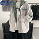 NASALIKE學生假兩件連帽夾克衣服男韓版潮流假兩件夏季外套ins潮港風上衣 卡其色 XL