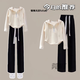 莞町初中生大童衣服9-14歲女春秋12-15歲女孩衣服春季套裝2026年新款 米白抽繩衛衣+純黑庫 160 cm
