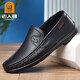 老人頭皮鞋男真皮豆豆鞋男春秋季新款韓版休閑皮鞋軟底一腳蹬懶人鞋大碼 黑色 42