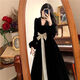 MIFICY公主裙成人禮服女18嵗禮服 高級感在逃復古絲絨秋冬連衣法式氣質 黑色長款【有里布高】 L 建議（100-120斤）