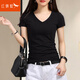 紅蜻蜓 短袖t恤女春夏季新款韓版V領(lǐng)女裝棉T恤打底夏裝上衣衫修身顯瘦 黑色 L