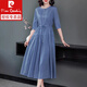 皮爾卡丹（pierre cardin）春夏女裝2024年新款連衣裙中長(zhǎng)款收腰長(zhǎng)裙棉麻苧麻亞麻裙子女 藍(lán)色 S 建議100斤以內(nèi)