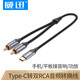 威迅（VENTION） Type-C轉雙蓮花2RCA轉換線(xiàn)轉換器 一分二音頻線(xiàn) 手機平板電腦連接音響 Type-C公轉雙RCA公音頻線(xiàn)棉網(wǎng)鋁合金款 1.5米
