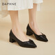 達芙妮單鞋女新款夏季職業(yè)正裝工作皮鞋粗跟尖頭高跟鞋女鞋子 黑色 38