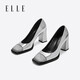 ELLE高跟鞋女鞋新款宴會(huì )氣質(zhì)單鞋高級感法式軟皮方頭粗跟鞋子 銀色8cm 36 (230mm) 標準碼