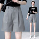 魅力棠休閑短褲女2024夏季新款高腰直筒寬松闊腿五分褲顯瘦薄款裝中褲西 灰色 3XL/31(135-145斤)