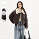 對白【巴恩風(fēng)】復(fù)古拼接仿羊羔毛短款棉服女2024冬季新款保暖外套 布朗棕 M