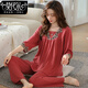 莫代爾母親禮物 睡衣女新款夏季薄款長(cháng)袖長(cháng)褲中年媽媽家居服兩件睡衣 XPW4420# XL 【適合120-140斤】