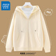 真維斯（Jeanswest）外套女連帽開(kāi)衫衛衣女裝春秋冬季新款寬松休閑潮流韓版學(xué)生上衣服 薄款 米色 純色 M