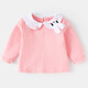 女童打底衫 嬰兒翻領(lǐng)春裝上衣純棉娃娃領(lǐng)春秋寶寶秋衣兒童長(cháng)袖t恤 粉紅色 100cm