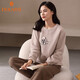 多拉美睡衣女秋冬空氣層夾棉秋季休閑簡(jiǎn)約圓領(lǐng)睡衣女保暖加厚女士家居服 淺咖 XL