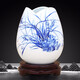 傲世景德鎮(zhèn)陶瓷器新中式青花瓷水培插花瓶工藝品客廳擺件博古架裝飾品 紫心蘭花三葉荷（配木質(zhì)底座）