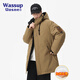 WASSUP UOSNE2024新款冬季羽絨棉服男女中長(zhǎng)款派克棉衣男加厚棉襖外套潮中性風(fēng) 深卡其 L（建議體重120-135斤）