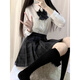 will notjk裙狗短jk制服套裝原創(chuàng)正版冬天格子百褶裙短裙jk裙子秋冬款格裙 白色襯衫+碳灰格裙+領(lǐng)結(jié)【贈(zèng)中筒 L